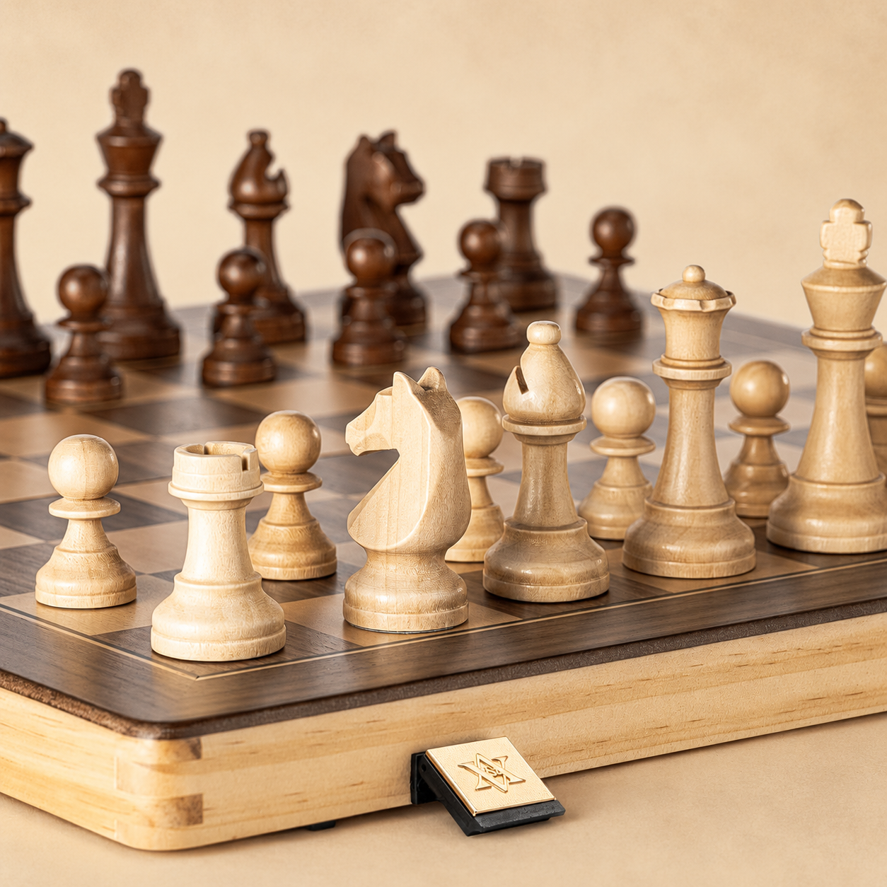 Jogo de Xadrez Magnético Dobrável Madeira Premium