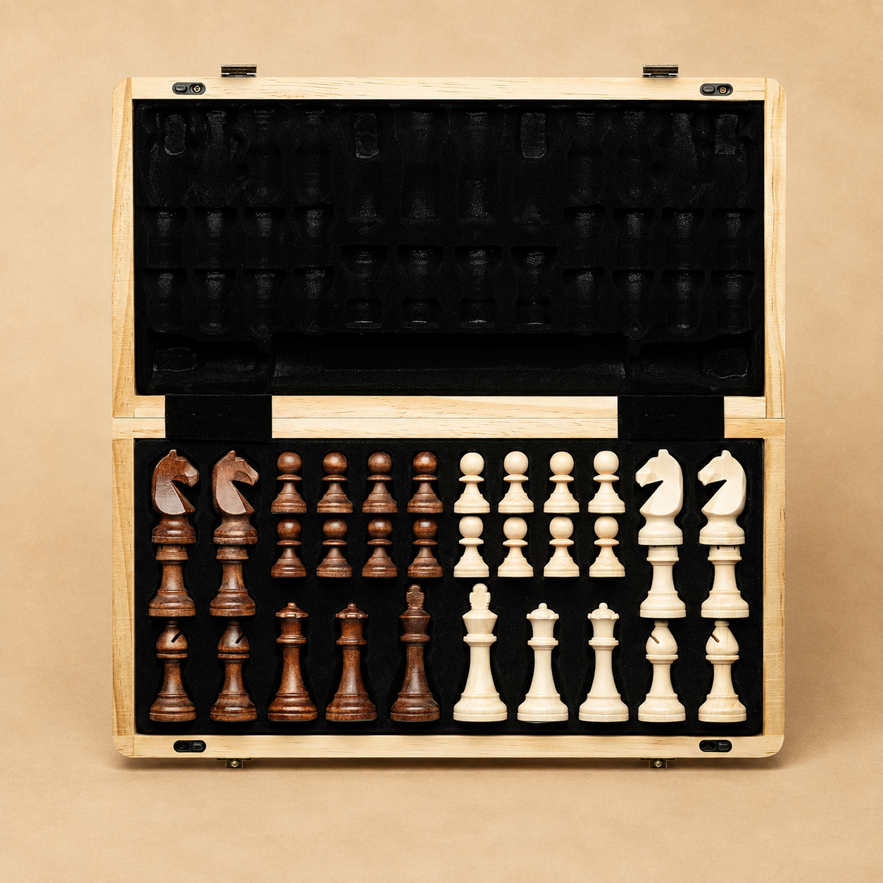 Jogo de Xadrez Magnético Dobrável Madeira Premium