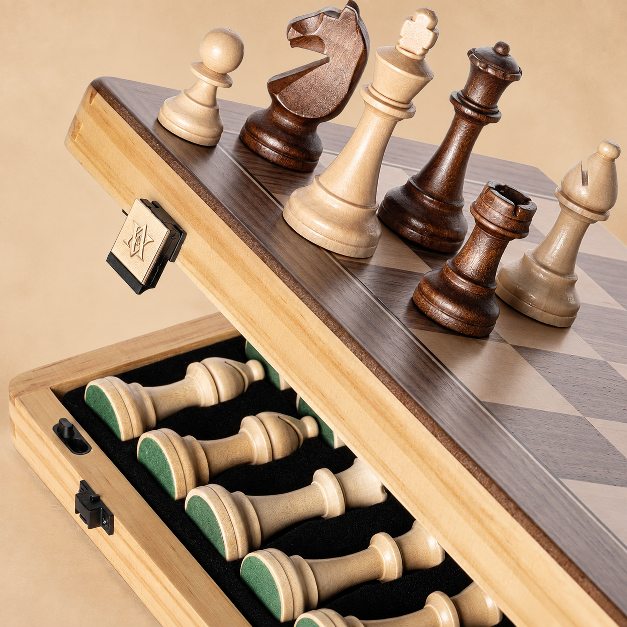 Jogo de Xadrez Magnético Dobrável Madeira Premium