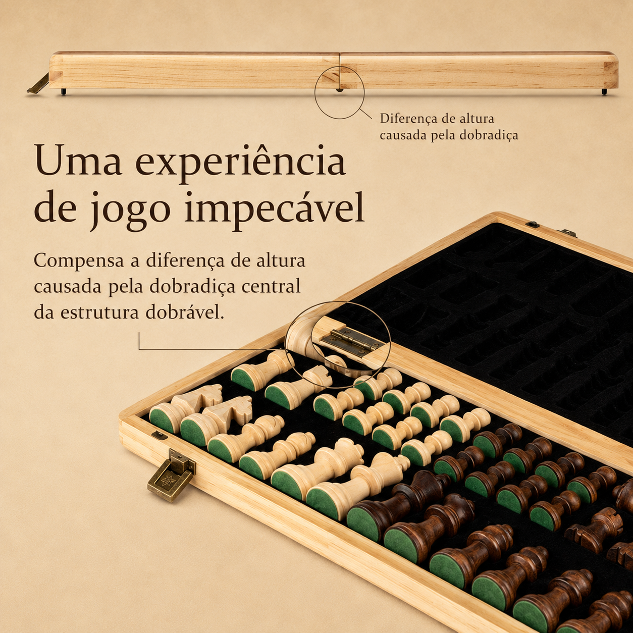 Jogo de Xadrez Magnético Dobrável Madeira Premium