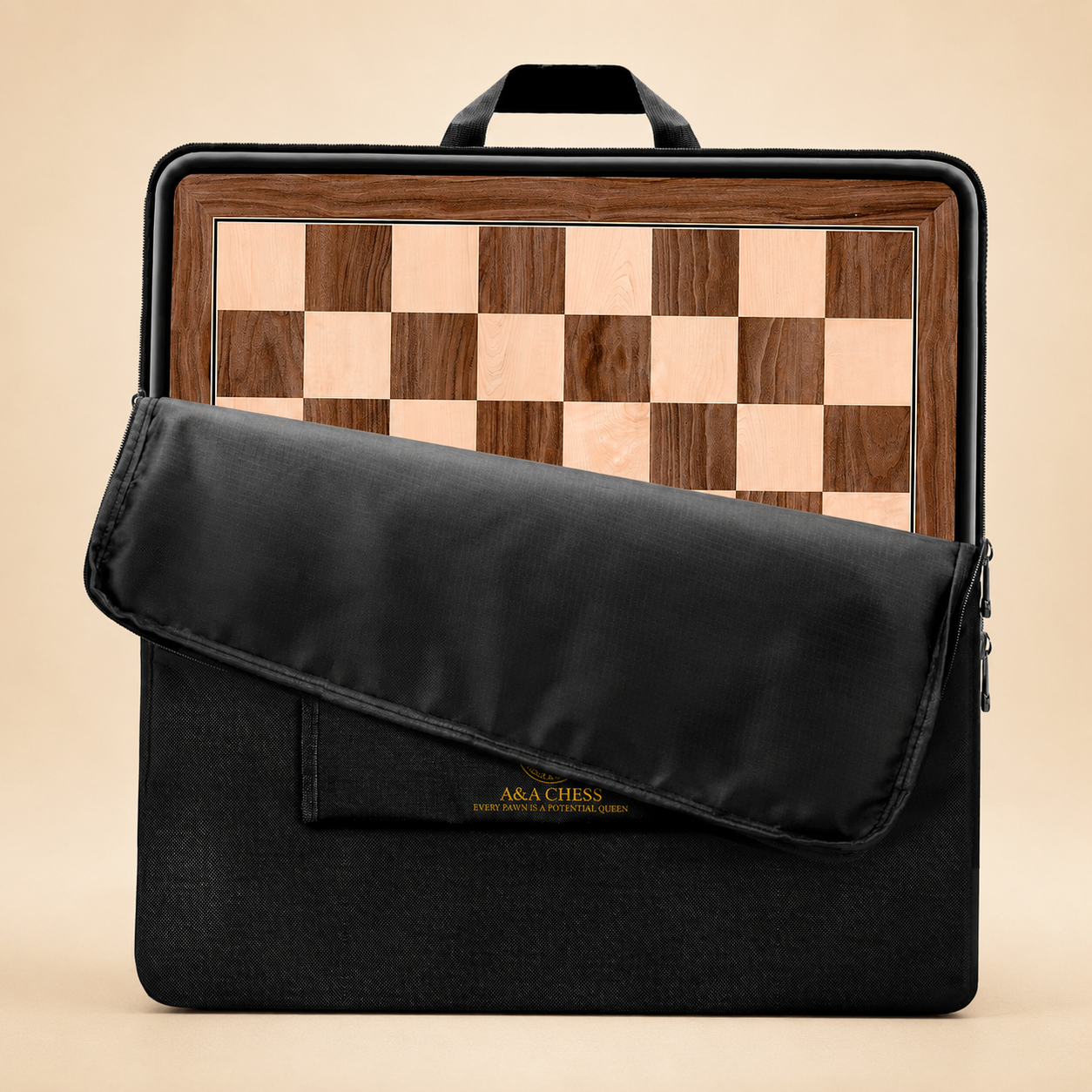 Tabuleiro de Xadrez Profissional Torneios Madeira Maple Marchetado com Capa
