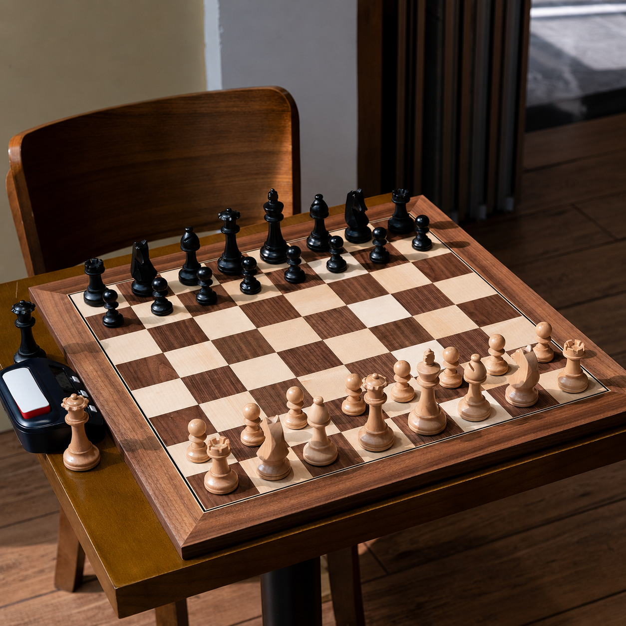Tabuleiro de Xadrez Profissional Torneios Madeira Maple Marchetado com Capa