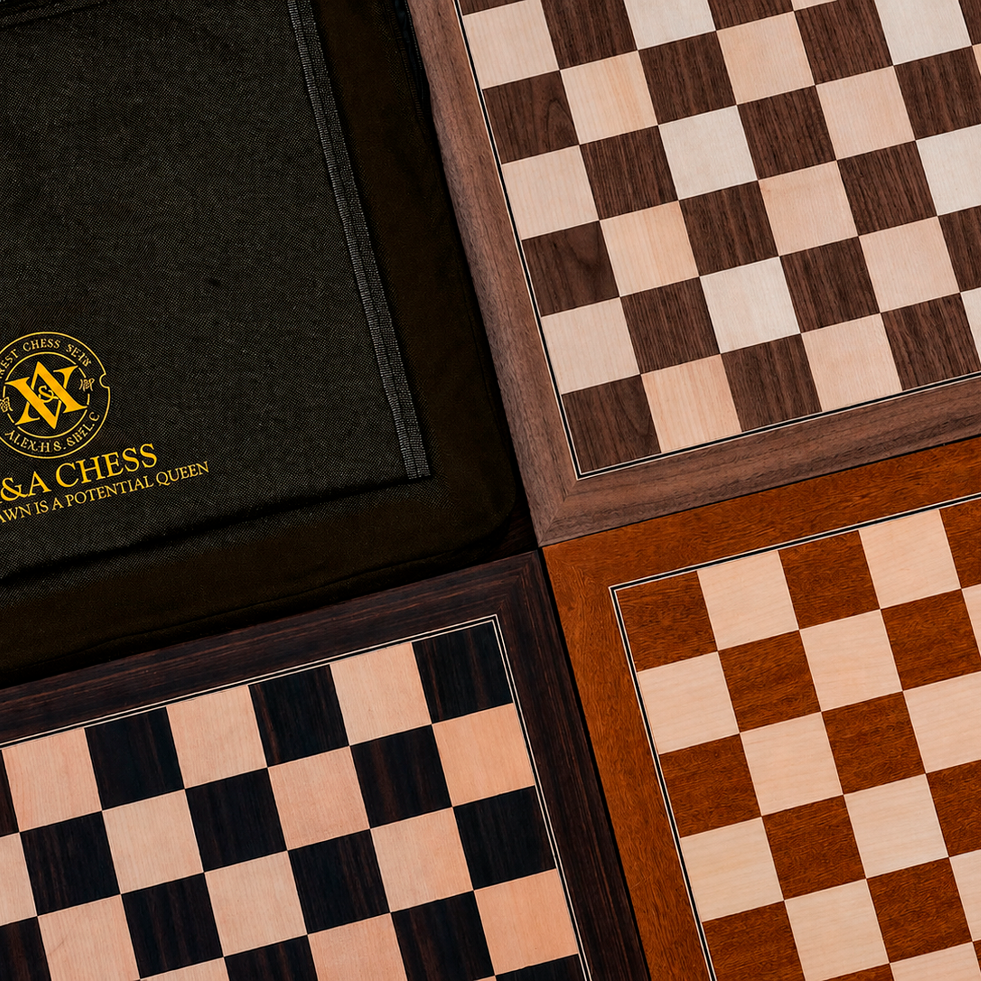 Tabuleiro de Xadrez Profissional Torneios Madeira Maple Marchetado com Capa