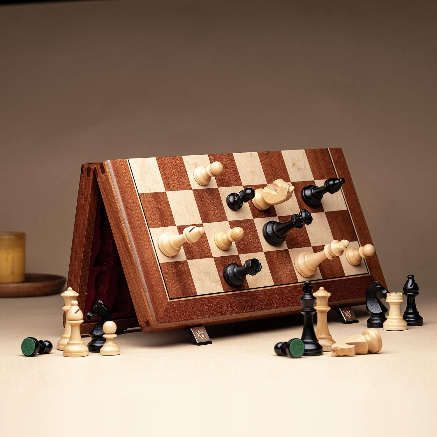 Jogo de Xadrez Clássico Dobrável Portátil Madeira Premium