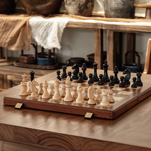 Jogo de Xadrez Clássico Dobrável Portátil Madeira Premium
